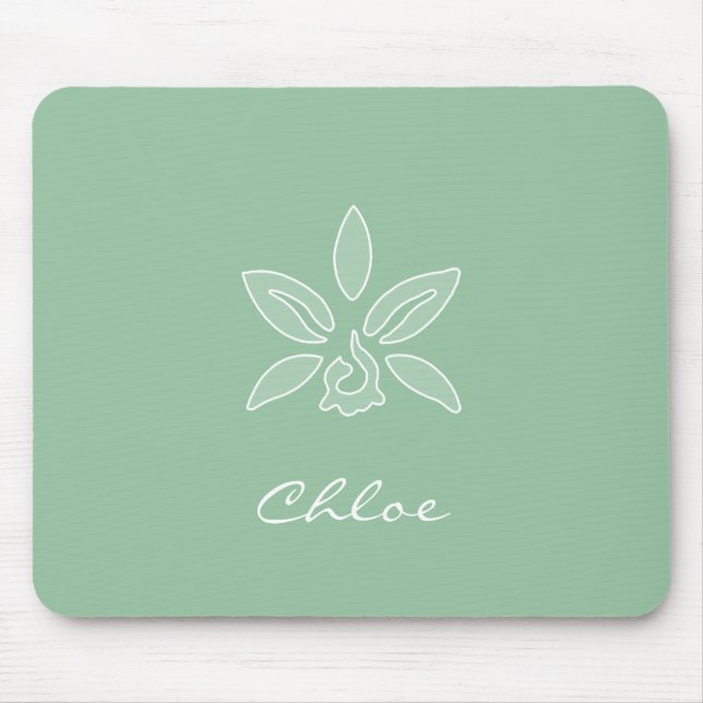 Elegante Orchid Simple Spring Green Blume und Name Mousepad (Vorne)