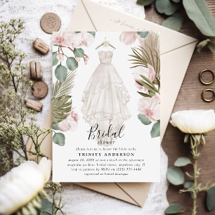 Elegante Orchidee Boho Trockene Blätter Brautparty Einladung