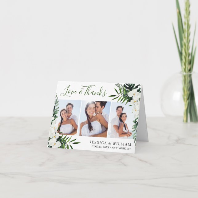 Elegante Orchideen Bohemisch Hochzeit 3 FOTO Dankeskarte (Vorderseite)