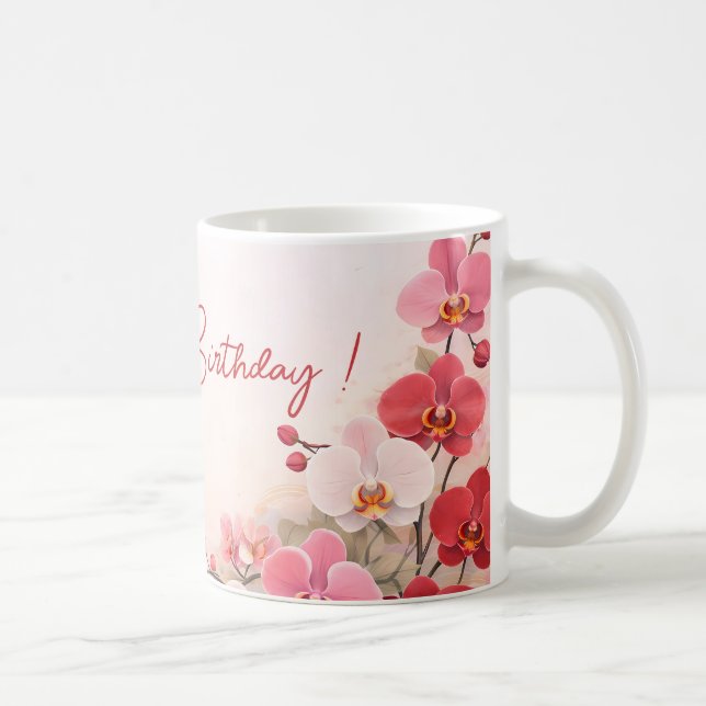 Elegante Orchideen-Geburtstagsfeier Kaffeetasse (Rechts)