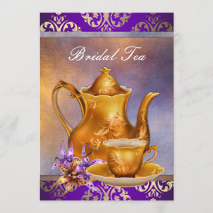 Elegante Orchideen-Gold- und Purpur-Hochzeits-Teep Einladung