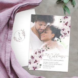 Elegante Orchideen-Hochzeits-Einladungskarte mit F Save The Date