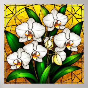 Elegante Orchideen in Buntglasoptik Poster