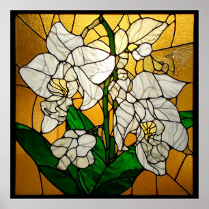 Elegante Orchideen in Buntglasoptik Poster