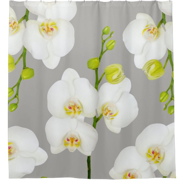 Elegante Orchideen & Light Gray Duschvorhang (Vorderseite)