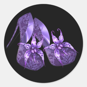 Elegante Orchideen-Lila-High-Heel-Schuh-Aufkleber Runder Aufkleber