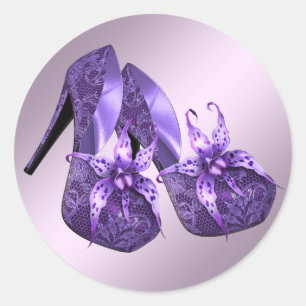 Elegante Orchideen-Lila High Heel Schuh-Sticker Runder Aufkleber