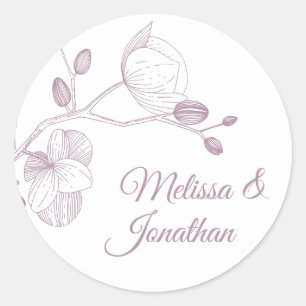 Elegante Orchideen Romantische Hochzeit mit Blumen Runder Aufkleber