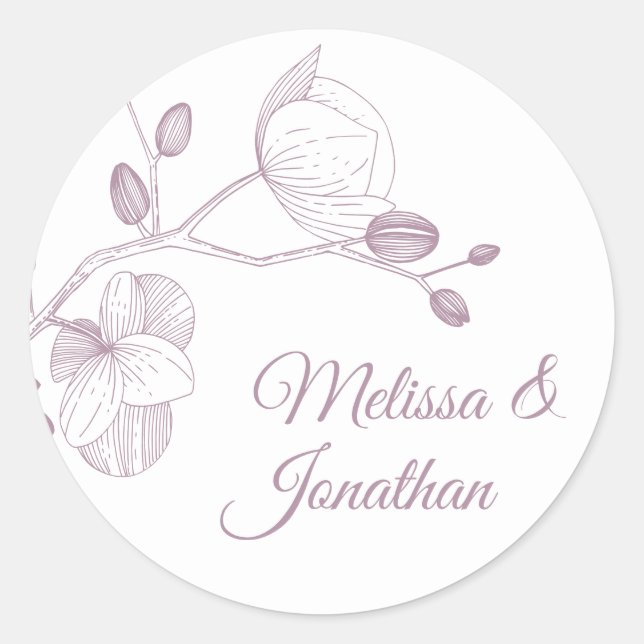 Elegante Orchideen Romantische Hochzeit mit Blumen Runder Aufkleber (Vorderseite)