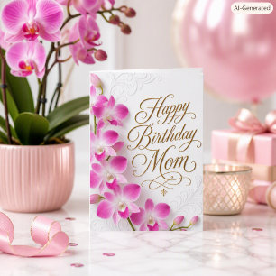 Elegante Orchideen-Rosa-Blume Gold Geburtstagsschr Karte