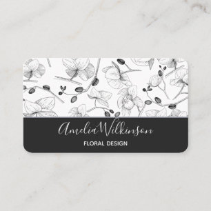 Elegante Orchideen schwarz-weiß Blumen delikaten C Visitenkarte