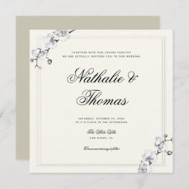 Elegante Orchideen Schwarz-weiße Imitate Embossed Einladung