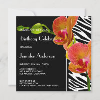 Elegante Orchids Zebra Print Birthday Party Einlad