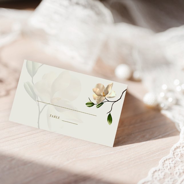 Elegante Oriental White Magnolia Klappgedeckte Pla Platzkarte (Elegant Oriental White Magnolia Folded Place Card)