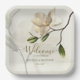 Elegante Oriental White Magnolia Wedding Pappteller