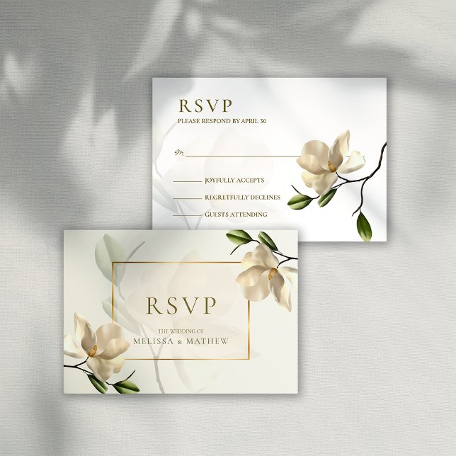 Elegante Oriental White Magnolia Wedding RSVP Card Einladung (Elegant Oriental White Magnolia Wedding RSVP Card)