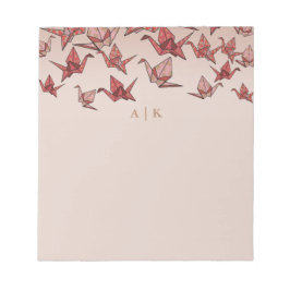 Elegante Origami Paper Crane Red Monogram Notizblock