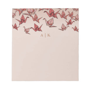 Elegante Origami Paper Crane Red Monogram Notizblock