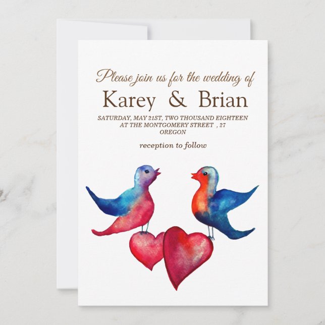 Elegante , Original Love birds Wedding Card Einladung (Vorderseite)