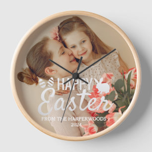 Elegante Ostergrüße Ostereier Familienfoto Uhr