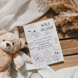 Elegante Ostern-Linienkunst-Baby-Shower-Party Einladung