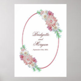 Elegante Oval Border Pink Floral Wedding Poster