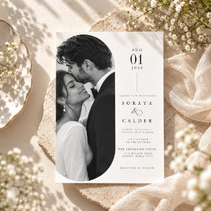 Elegante ovale Porträt Schwarz-Weiß-Foto-Hochzeit Einladung