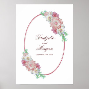 Elegante ovale Umrandung Rosa Blumenhochzeit Poster