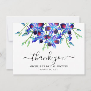 Elegante Ozeanblaue Orchideen-Aquarell-Junggeselli Dankeskarte