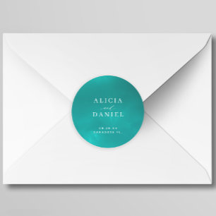 Elegante ozeanblaue Sommer-Hochzeit in Urlaubsort Runder Aufkleber