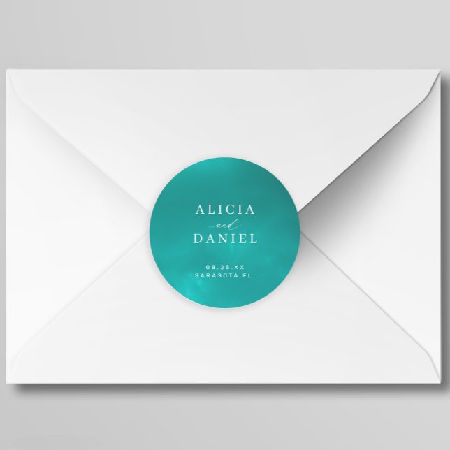 Elegante ozeanblaue Sommer-Hochzeit in Urlaubsort Runder Aufkleber (Von Creator hochgeladen)