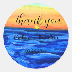 Elegante Ozeanwellen Strand Meer Ziel Hochzeit  Runder Aufkleber