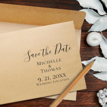 Elegante Paare bei Hochzeiten speichern das Datum