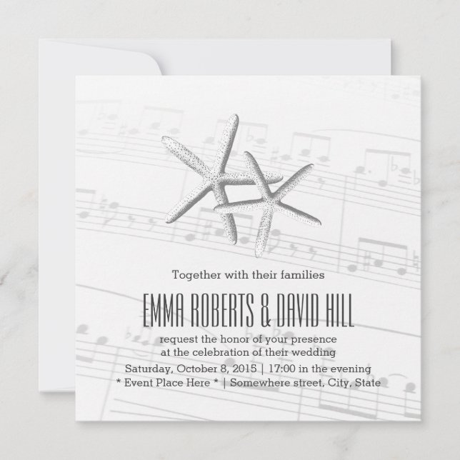 Elegante Paare der Starfish-musikalischen Hochzeit Einladung (Vorderseite)