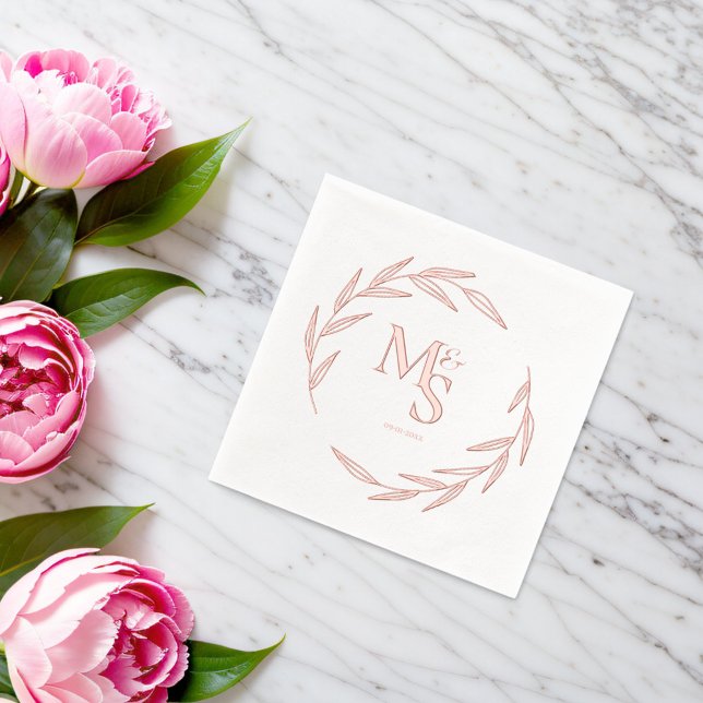 Elegante Paare Monogram Initials Date Rose Gold Servietten Mit Folie (Von Creator hochgeladen)