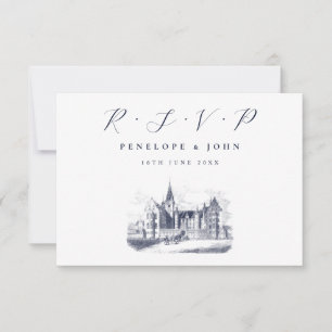 Elegante Palace Illustration Hochzeit in Urlaubsor RSVP Karte