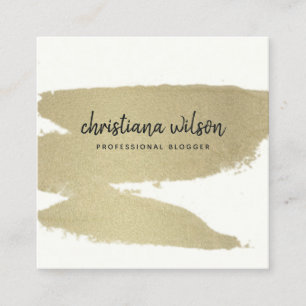 ELEGANTE PALE GOLD BLACK BRUSH STROKE KALLIGRAPHIE QUADRATISCHE VISITENKARTE