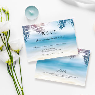 Elegante Palm Tree Tropical Beach Wedding RSVP Car Karte