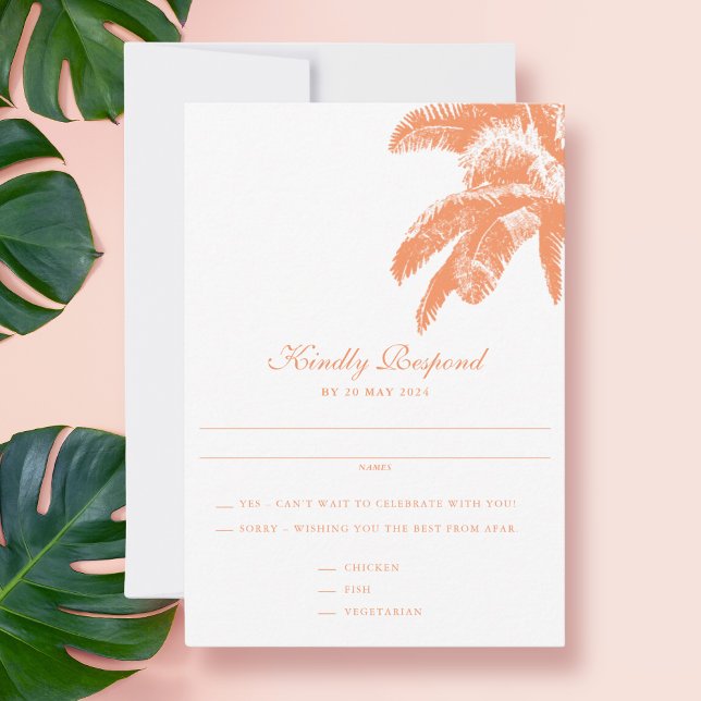 Elegante Palm Tree Tropical Wedding RSVP Karte (Von Creator hochgeladen)