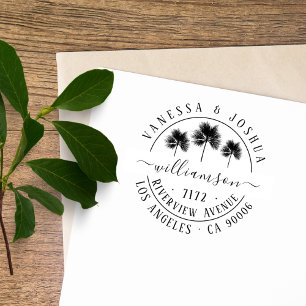 Elegante Palm Trees Couple Family Rücksendeadresse Permastempel