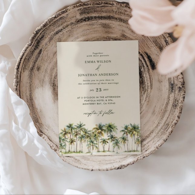 Elegante Palmbaum-Hochzeitseinladung mit QR-Code Einladung (Von Creator hochgeladen)