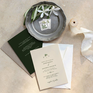 Elegante Palmbaum-Hochzeitseinladung mit QR-Code Einladung