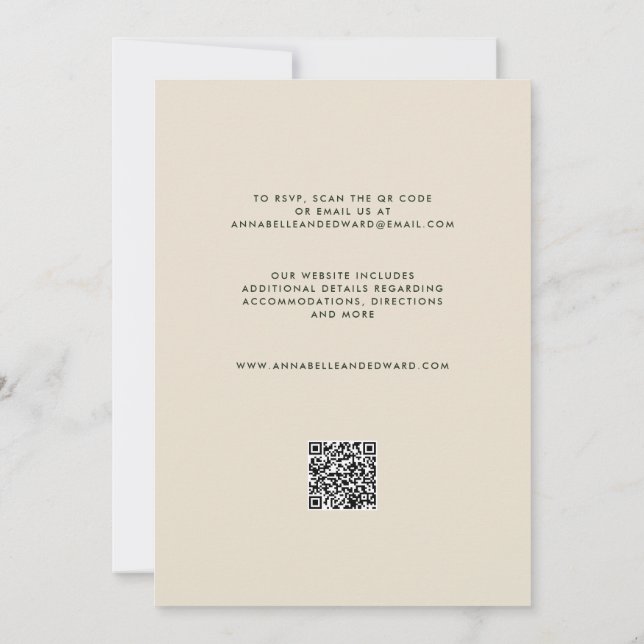 Elegante Palmbaum-Hochzeitseinladung mit QR-Code Einladung (Rückseite)