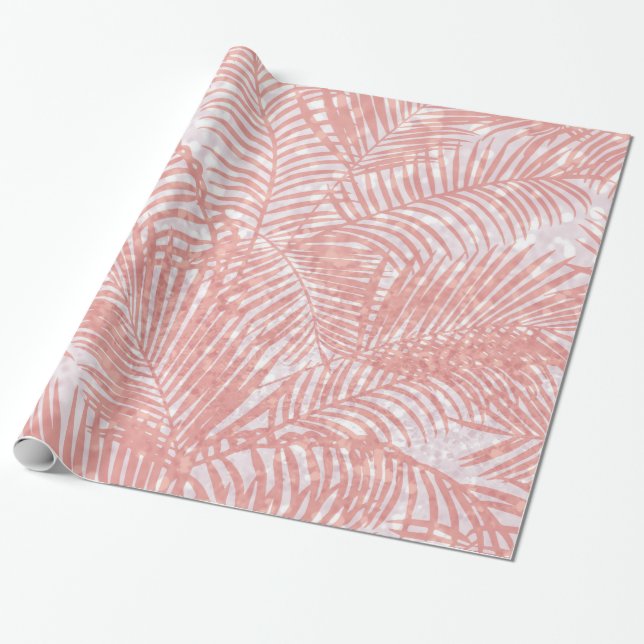 Elegante Palme des modernen korallenroten rosa Geschenkpapier (Ungerollt)