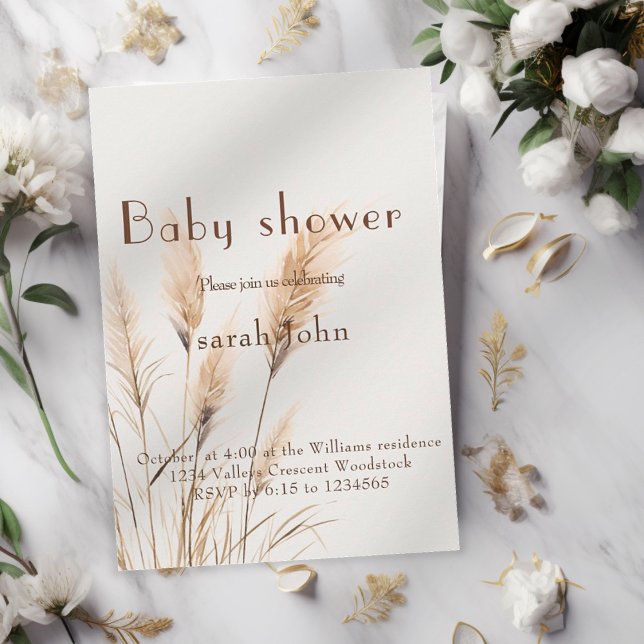 Elegante Pampas Grass Baby Dusche Einladung (Von Creator hochgeladen)