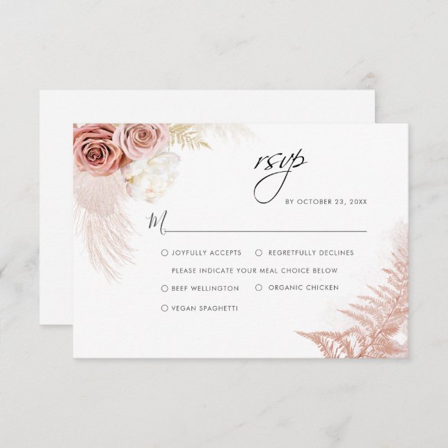 Elegante Pampas Grass Terracotta Wedding RSVP Karte (Vorne/Hinten)