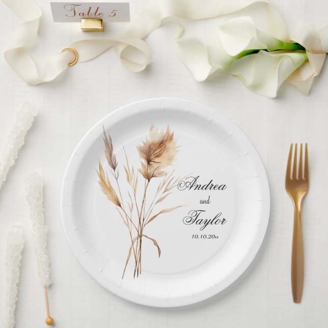Elegante Pampas Grass Wedding Pappteller (Hochzeit)