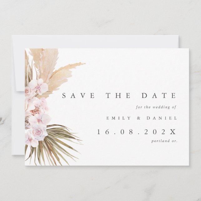 Elegante Pampas Grass Wedding Save The Date (Vorderseite)