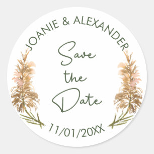 Elegante Pampas Grass Wedding Save the Date Runder Aufkleber