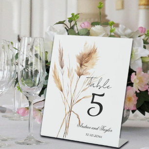 Elegante Pampas Grass Wedding Tischnummer Sockelschild